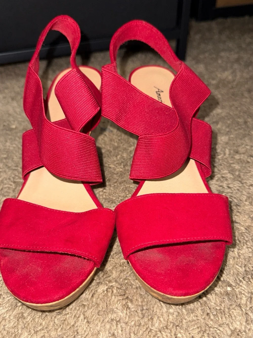 American Eagle Outfitters Red Elastic Crossover Wedge Sandals